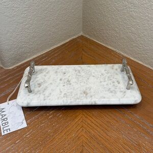 NWT Elegant Marble Bath Vanity Tray with Silver Handles - Made in India